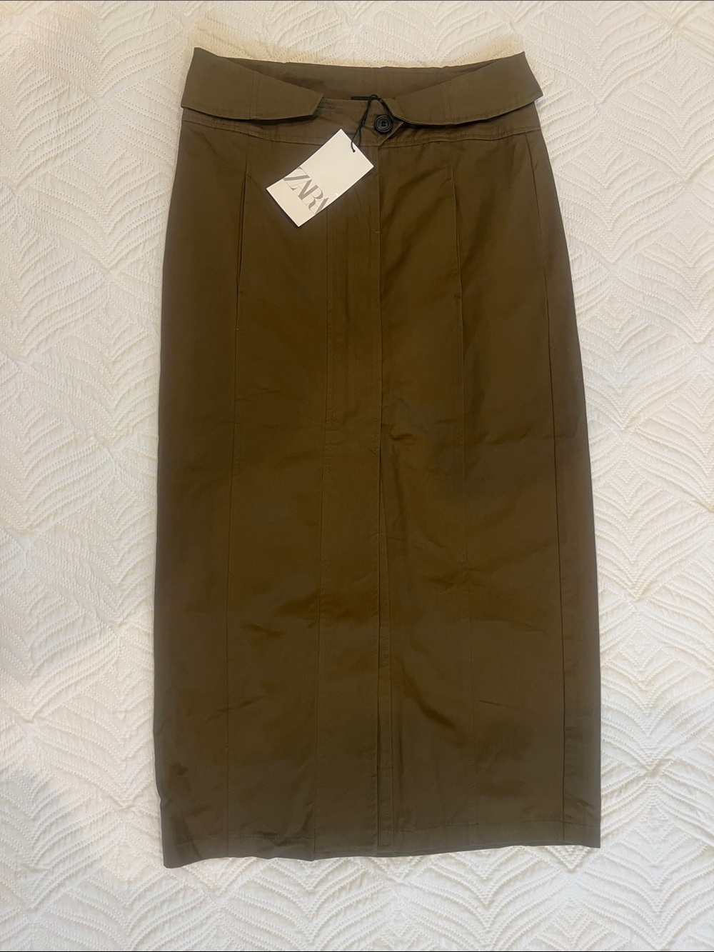 Zara Dark Olive Pencil Midi Skirt